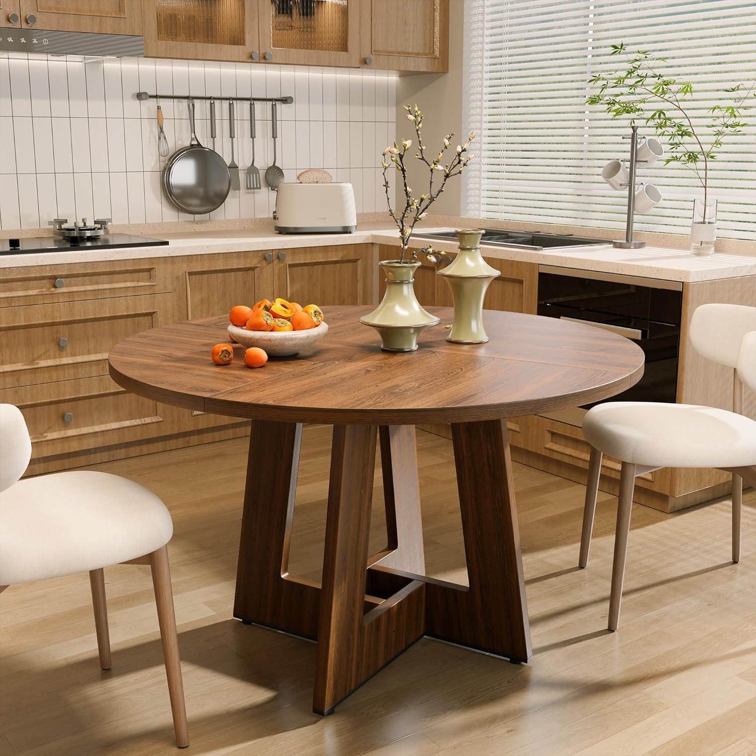 YOUDENOVA - table ronde rétro - 120 cm - bois, 4-6 personnes