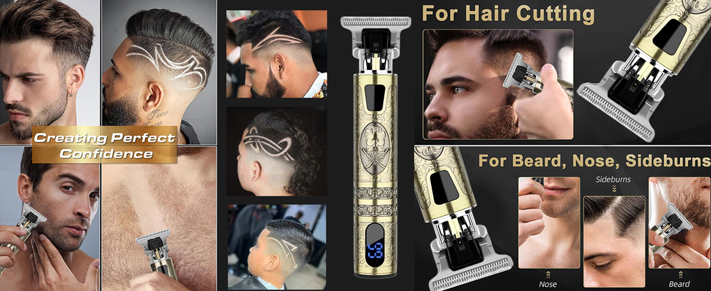 Le texte indique « Pour la coupe de cheveux ». Collection d'images montrant le processus et les techniques de coupe de cheveux avec un équipement professionnel.