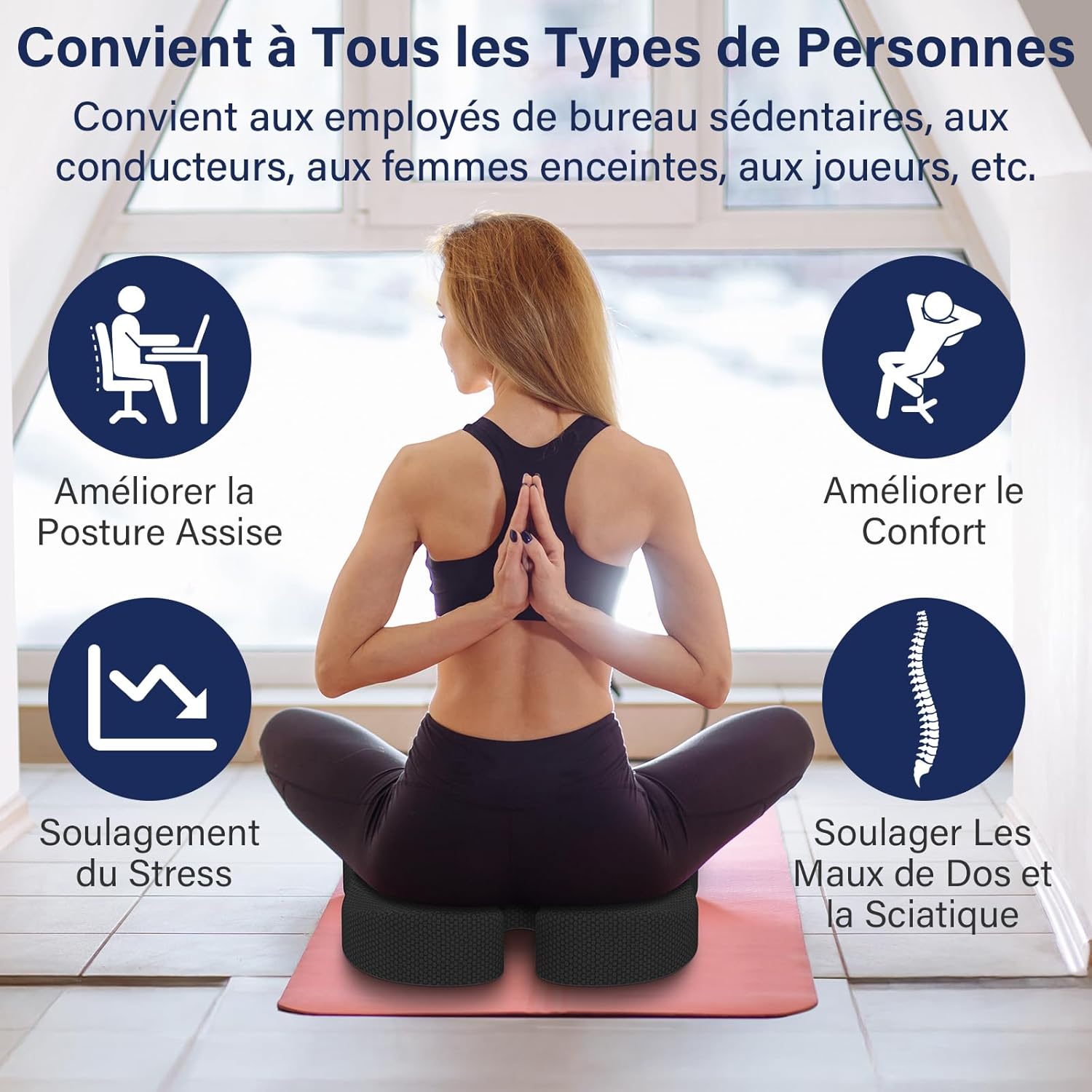 Coussin siège ergonomique - soulage coccyx et sciatique, noir, confort bureautique