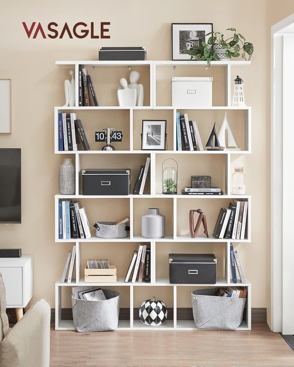 VASAGLE - étagère à 6 niveaux - 24x70x191,6 cm - blanc, cloison LBC61WT