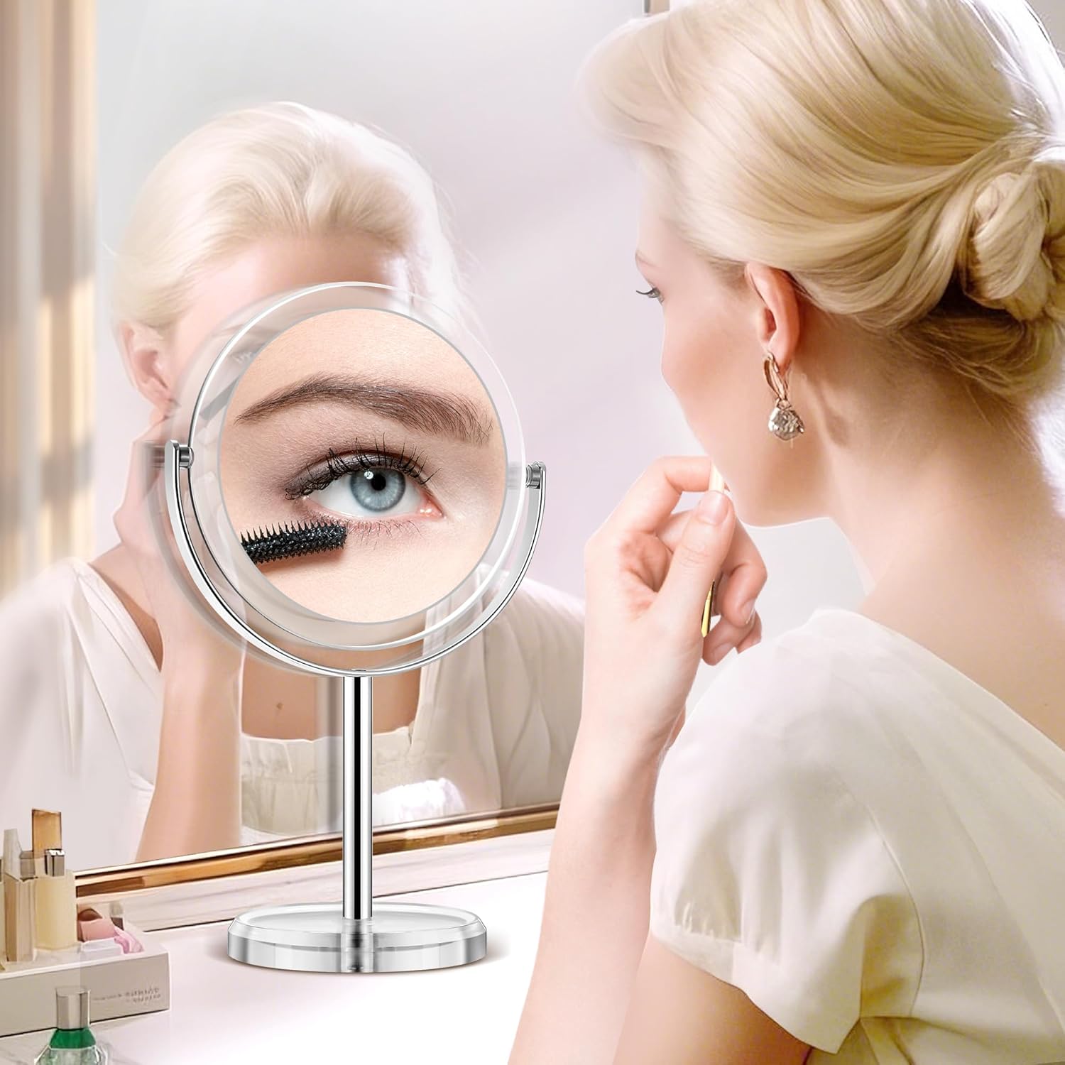 Miroir grossissant sur pied - double face 30x/1x - idéal chambre salle de bain