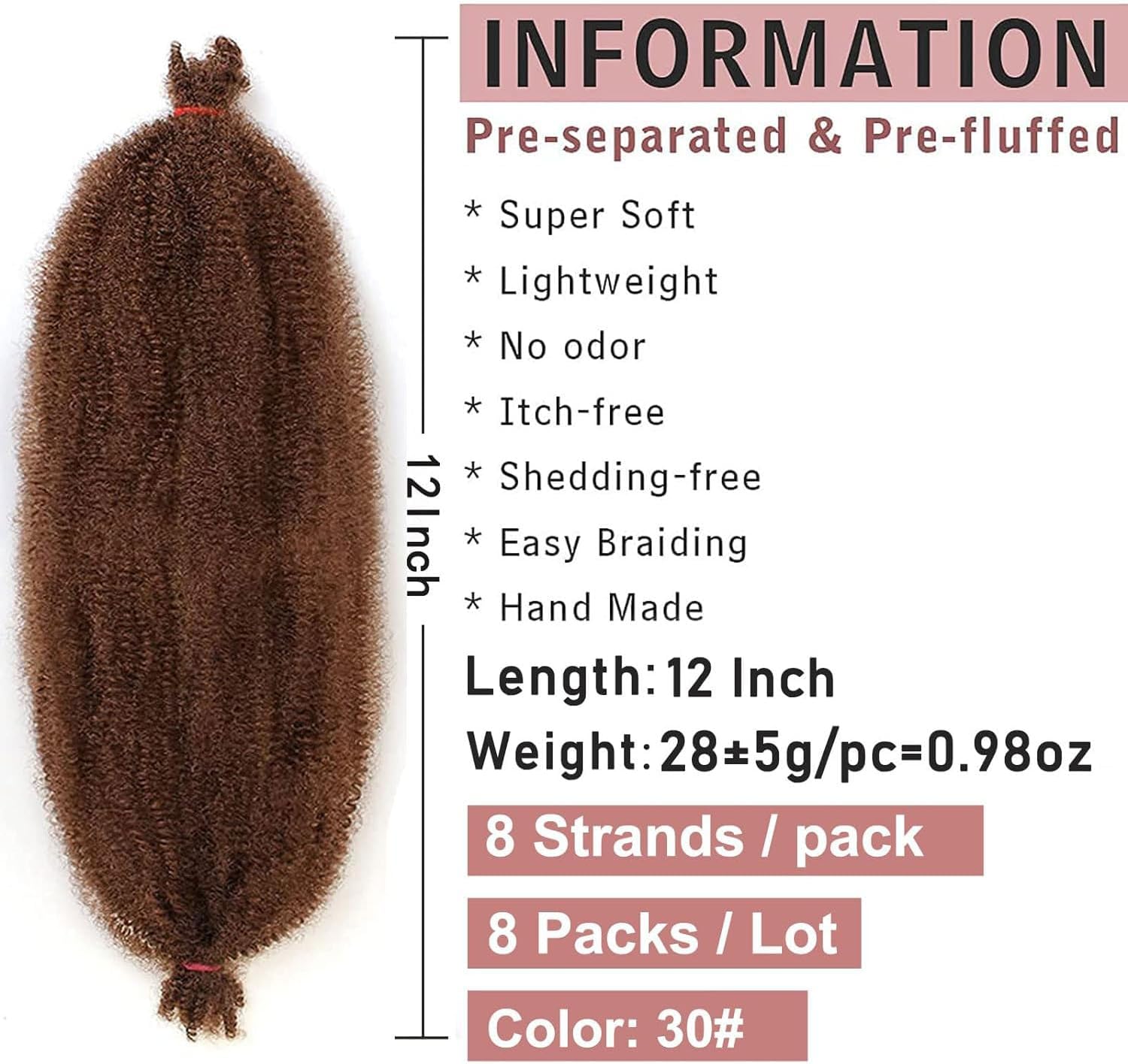 Xtrend - extensions Marley - 30,5 cm - 8 paquets, brun foncé afro