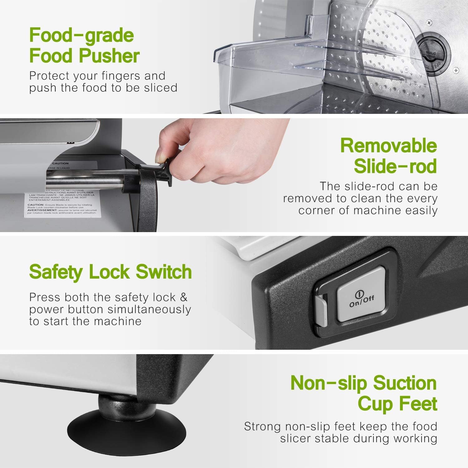 Trancheuse électrique - lame inox réglable 0-15mm - sécurité enfants - 150W