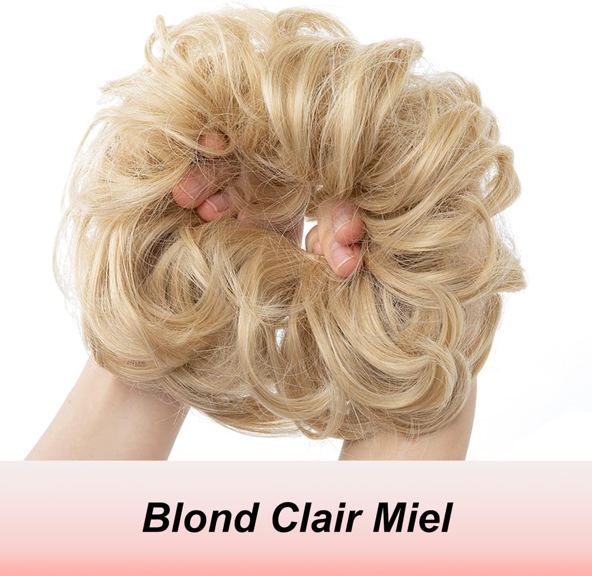 JJstar - Chignon postiche bouclé, élastique, cheveux miel, naturel