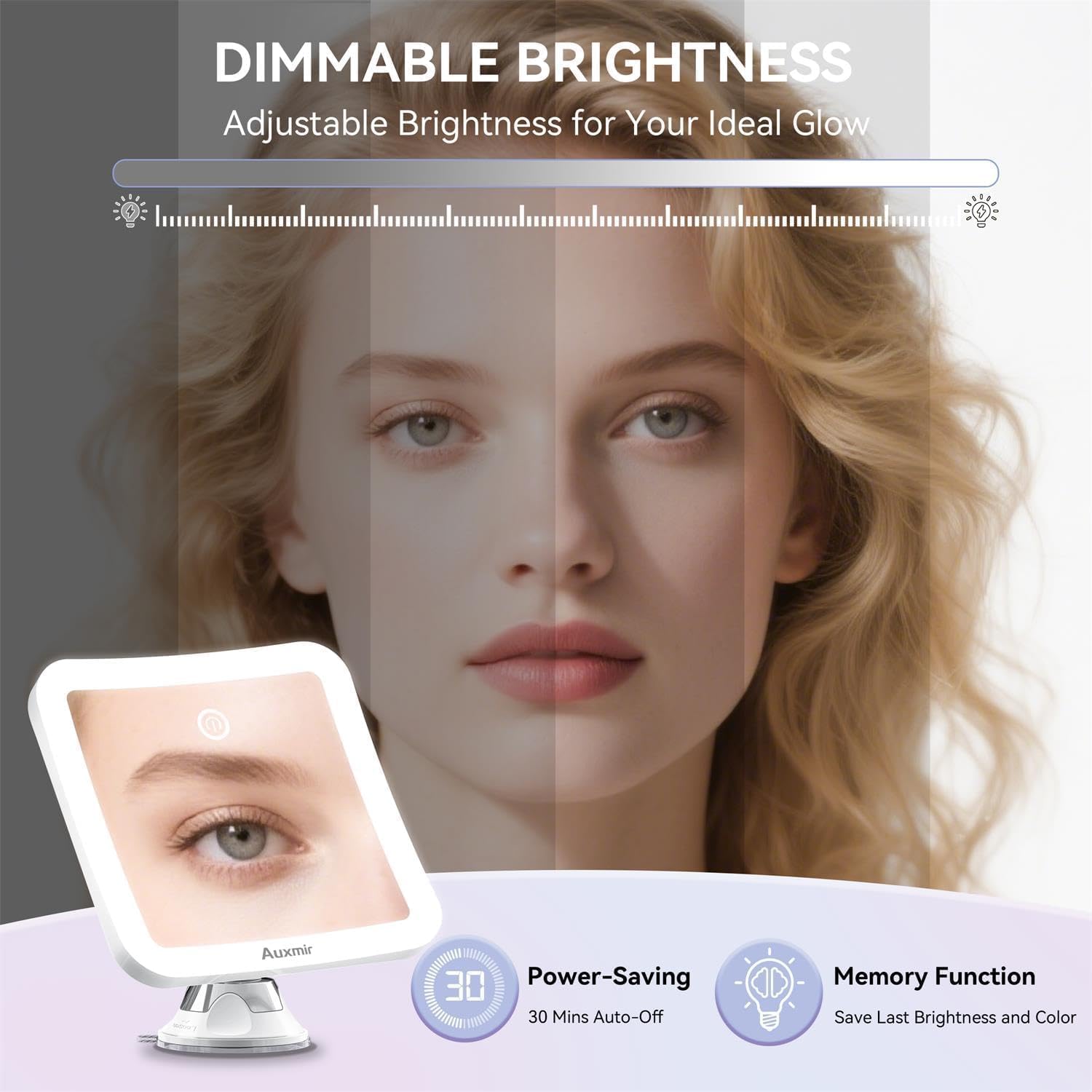 Auxmir - miroir grossissant 30X - 2000mAh - 40 LEDs tactile, ventouse 360°