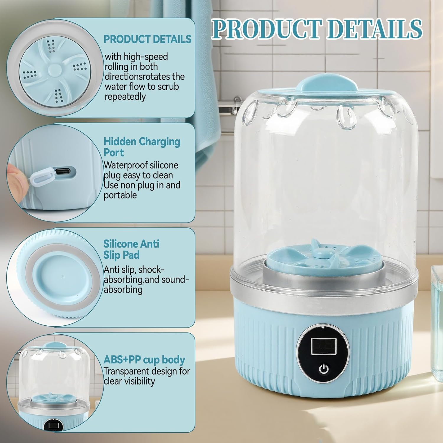 Mini machine à laver portable - compacte - 2 modes - rechargeable sans fil