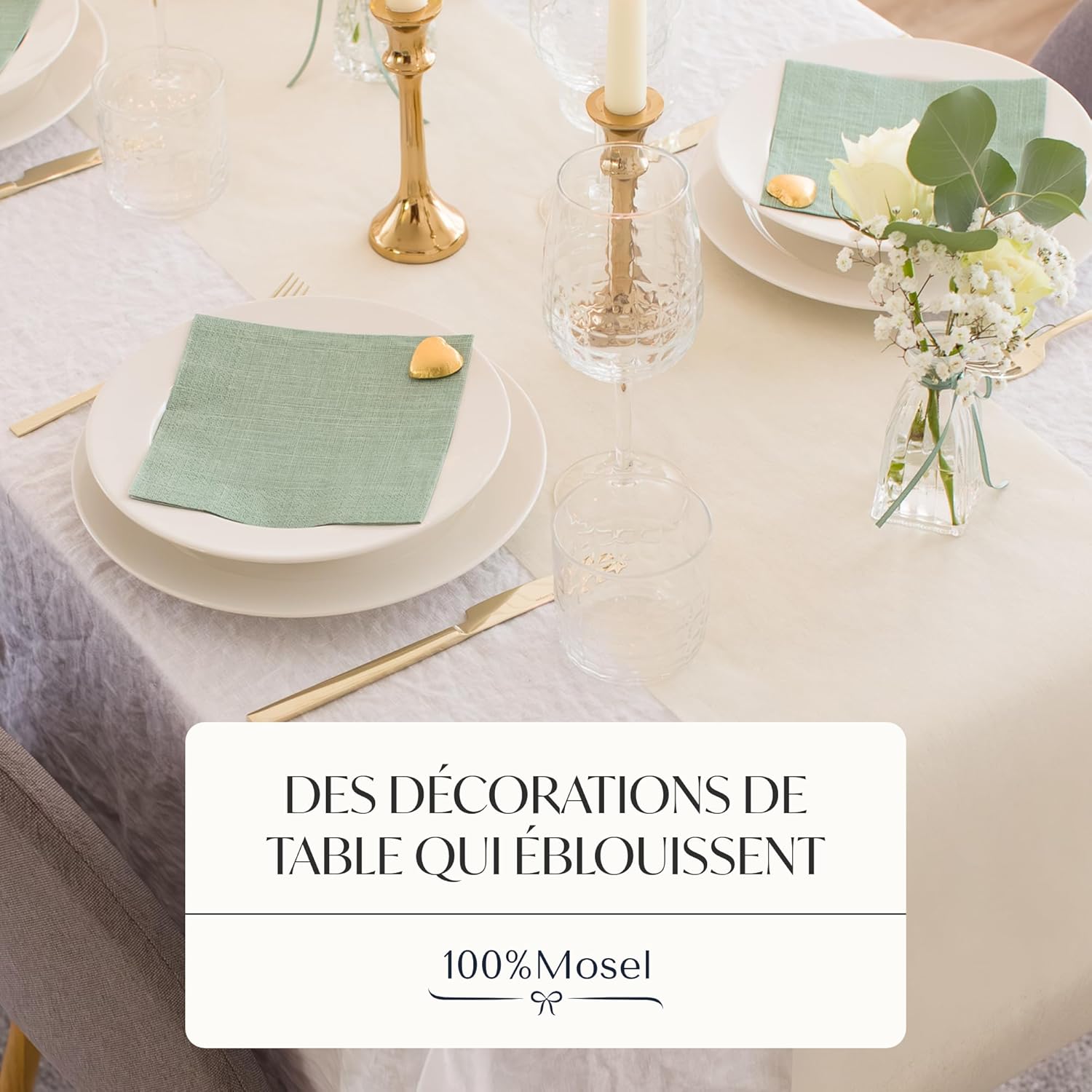 100%Mosel - Chemin de table vanille, 30x250cm, non tissé, élégant
