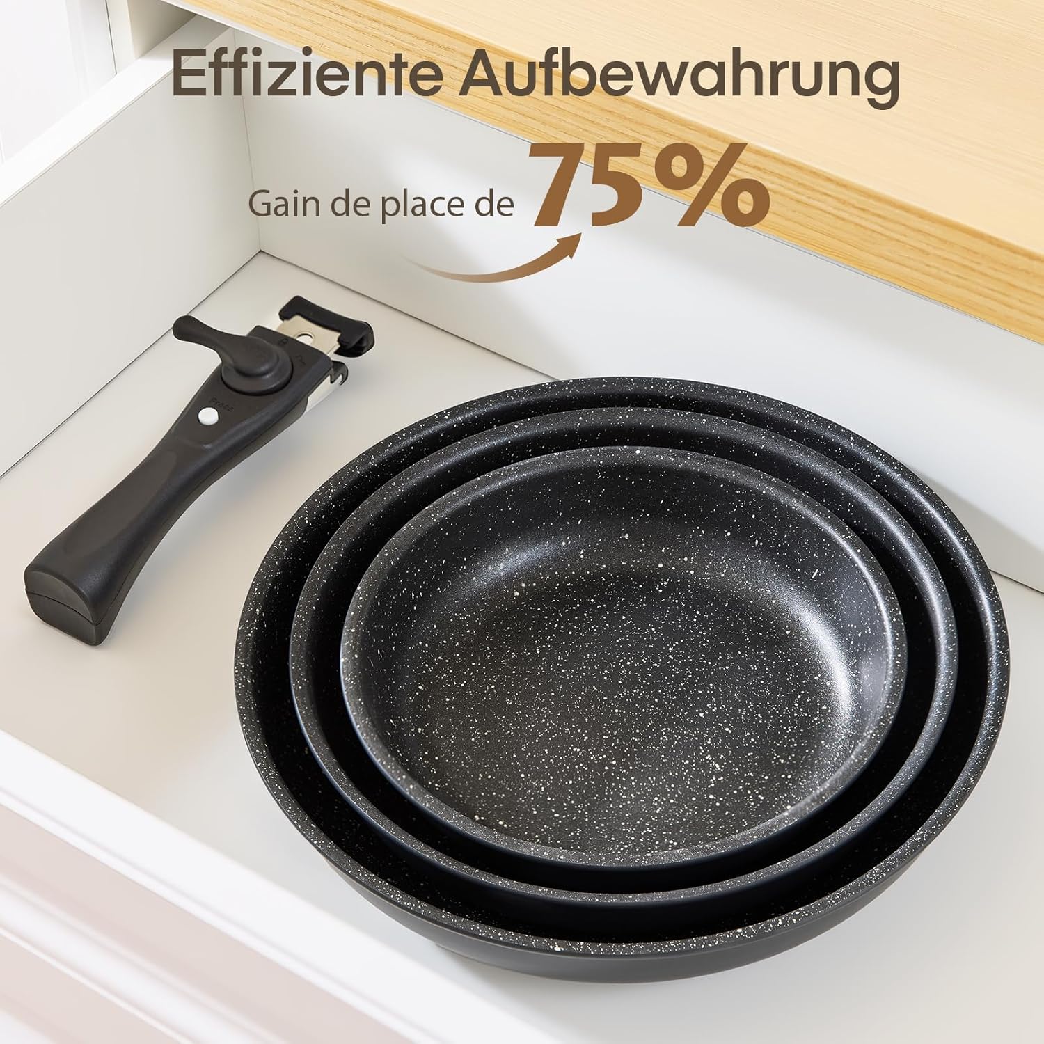 Fadware - lot de poêles 20/24/28 cm - poignée amovible, induction, antiadhésif