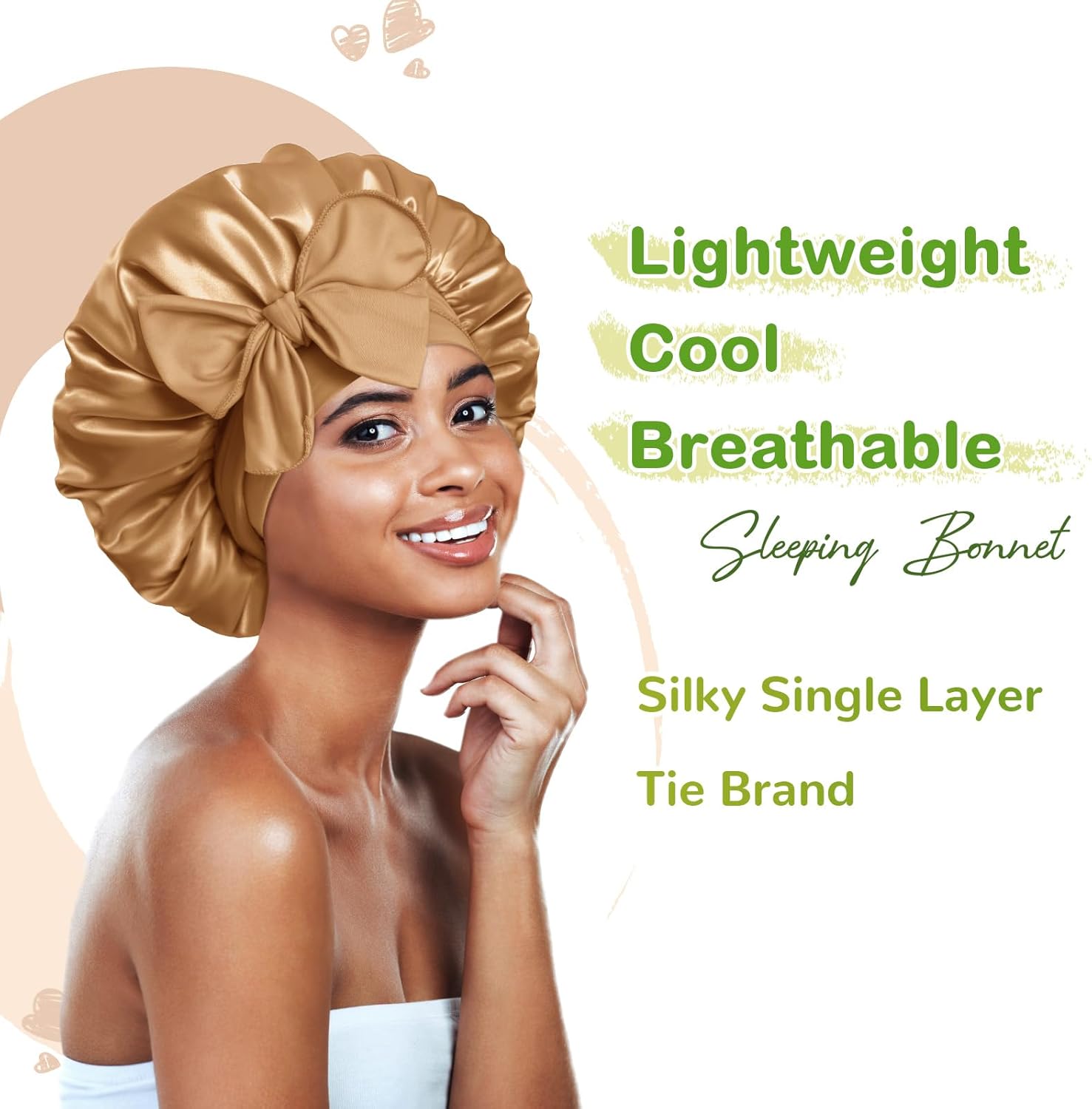 BONNET QUEEN - bonnet satin nuit, taille M, élastique ajustable, kaki