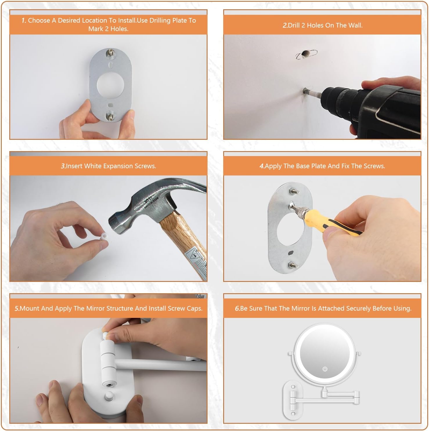 Auxmir - miroir mural LED, x20/1x, USB, 3 couleurs, tactile, 360°