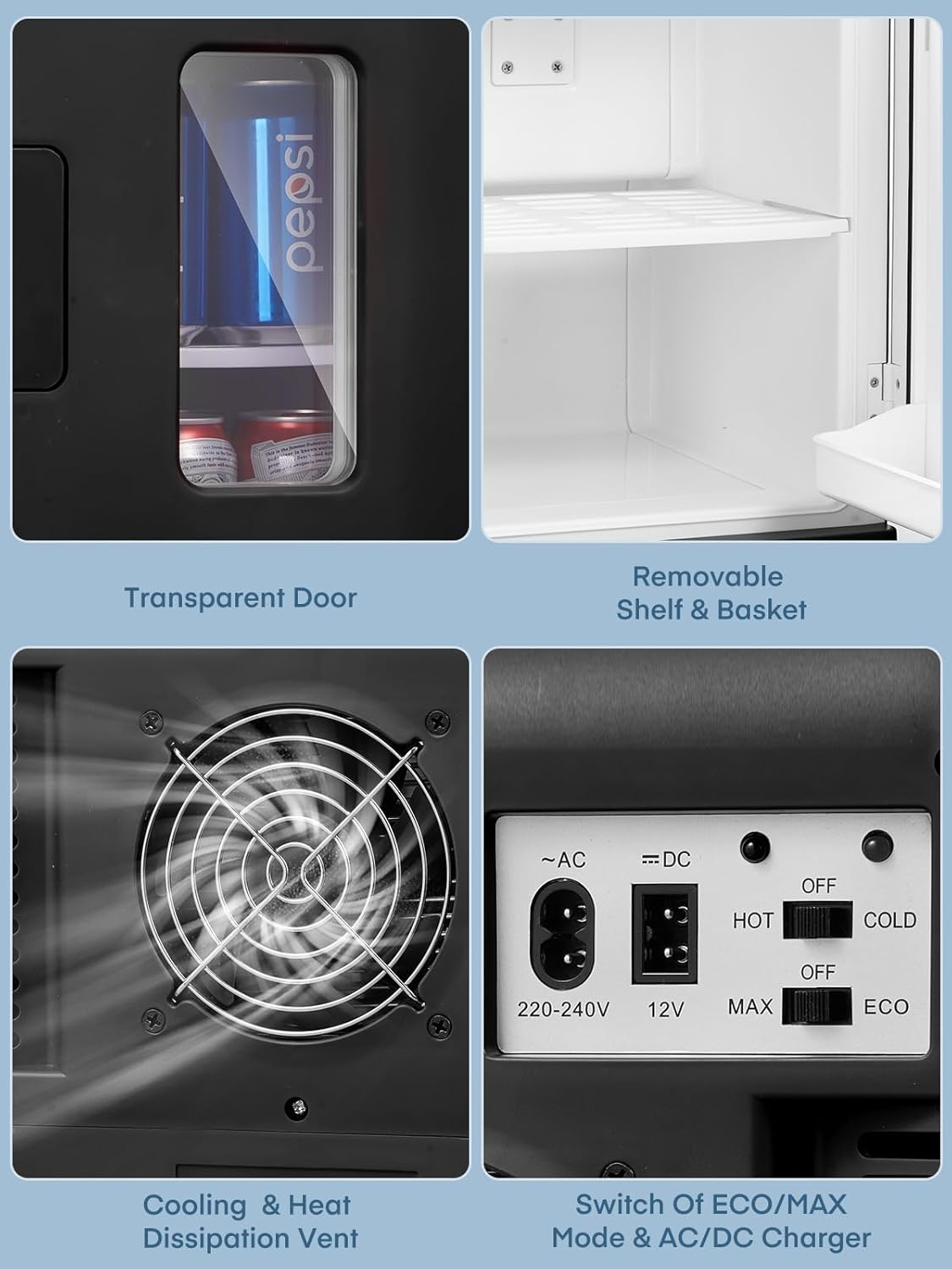 FOHERE - Mini frigo 15L compact, chaud/froid, 21 canettes, silencieux