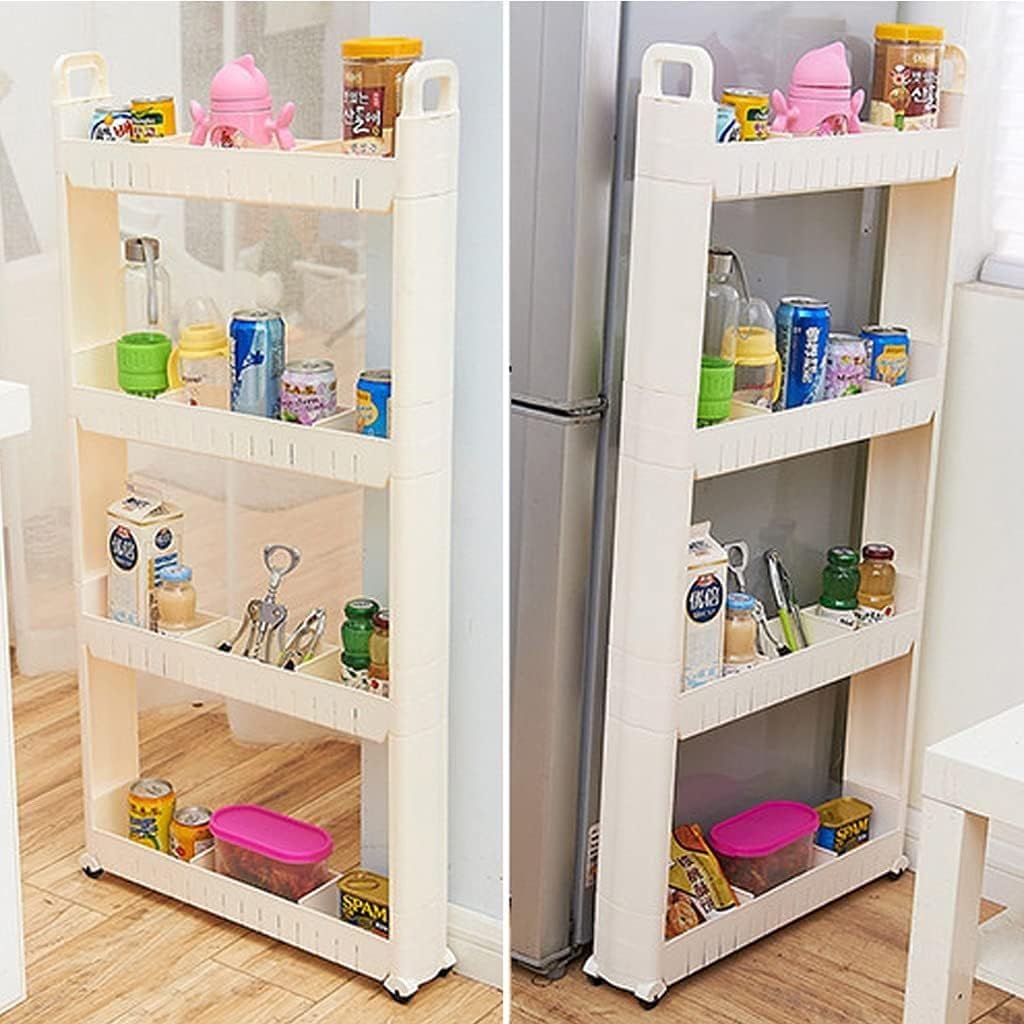 Chariot de rangement - 5 niveaux, 10 cm largeur, plastique blanc, roulettes