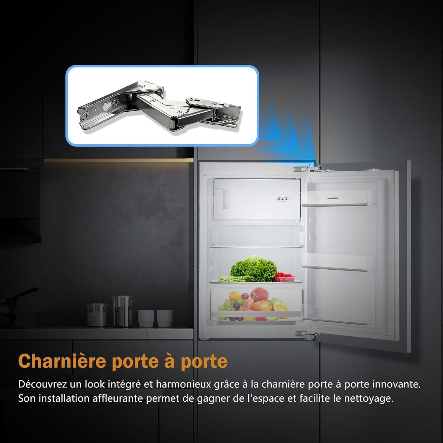 magictec - Réfrigérateur encastrable 118L, niche 88cm, poignée modulable