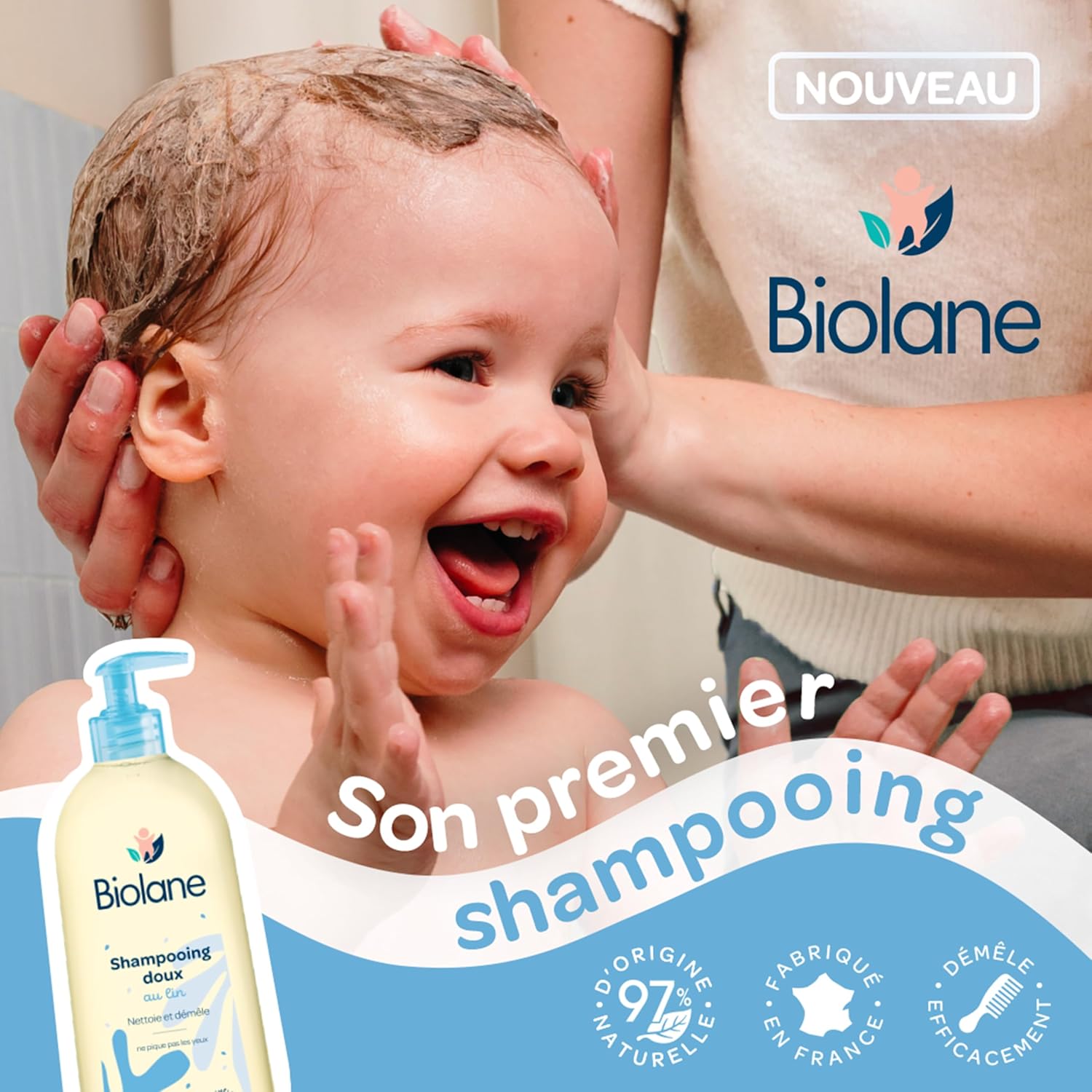 Biolane - Coffret Cheveux Démêlés - shampooing, spray, brosse douce - routine bébé, démêle en douceur, fabrication Franc