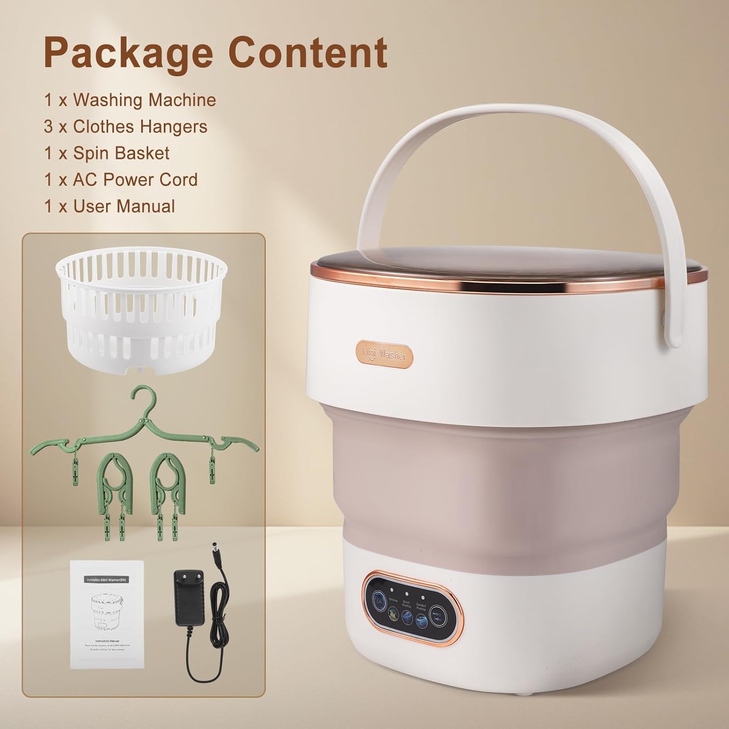 Mini machine à laver portable - 15L - pliable, panier essorage, usage compact