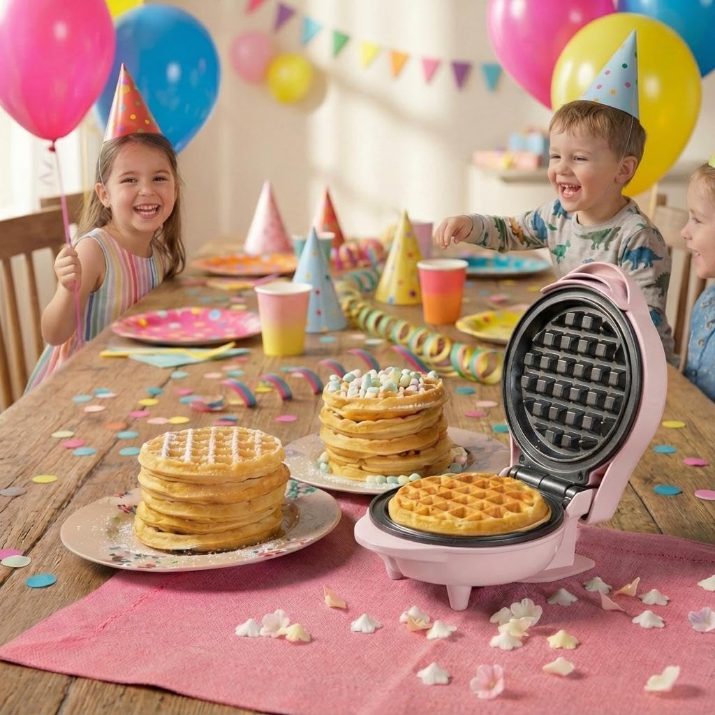 Bestron - Mini gaufrier rétro, revêtement antiadhésif, rose, compact