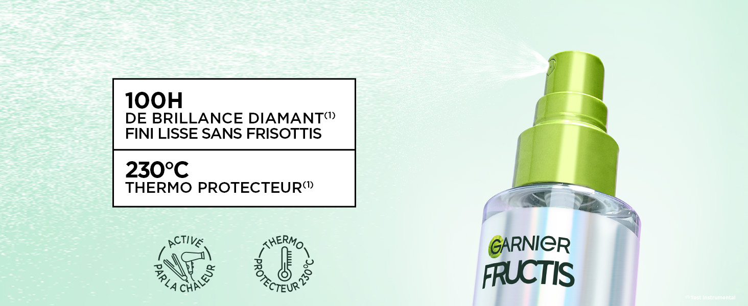 Le texte indique « MATÉRIAU DE QUALITÉ ALIMENTAIRE », « GARANTIE DE SÉCURITÉ ALIMENTAIRE DE 100 H » et « 250 °C ». Récipient de rangement à glaçons vert avec motif de fruits décoratif.