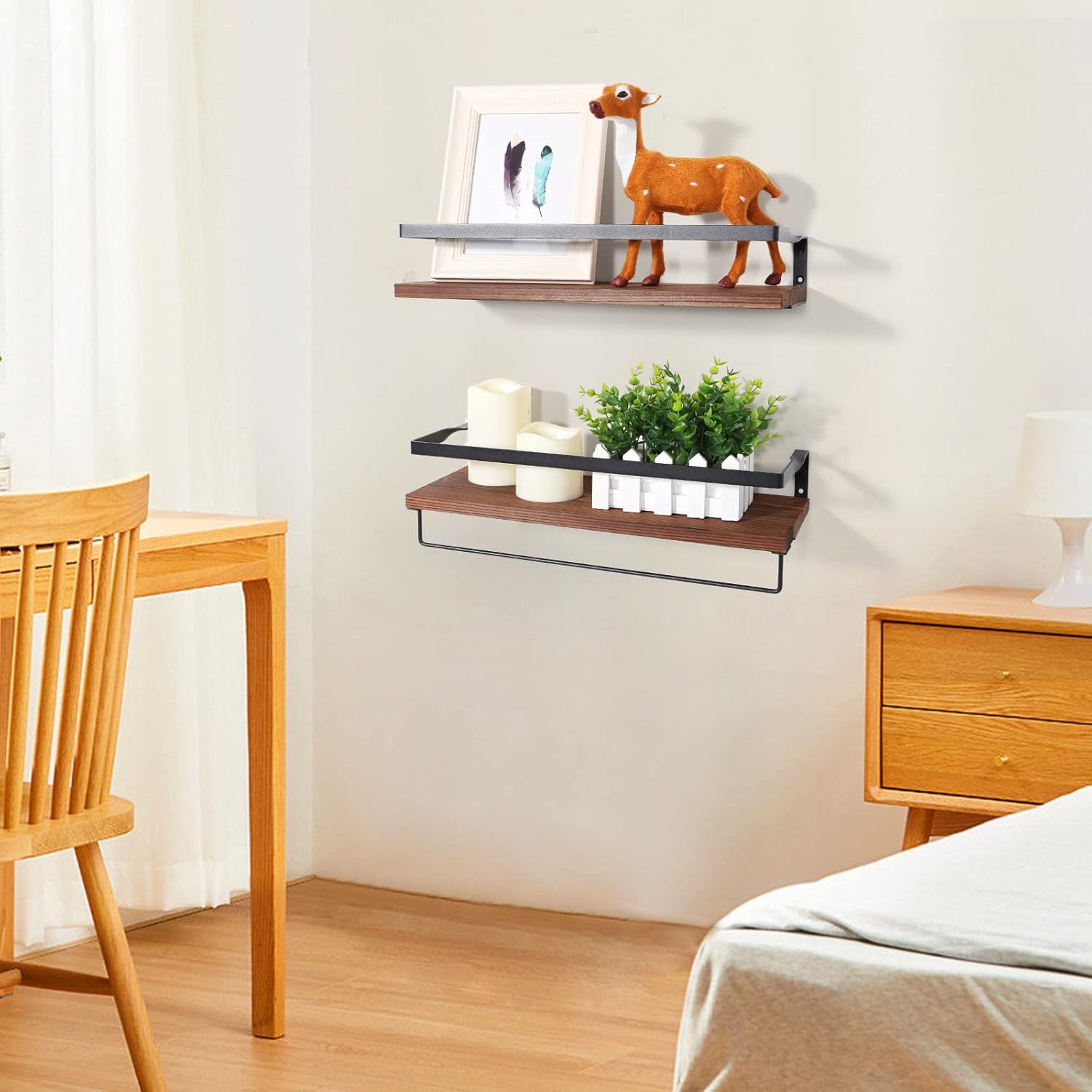 AGM - étagères murales bois, 2 pièces, 60x15cm, charge 15kg, AGM