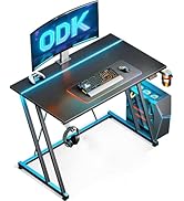 Le texte indique « ODK ». Bureau de jeu avec touches LED bleues présentées dans différentes configurations, démontrant une conception modulaire et de multiples angles de vision.