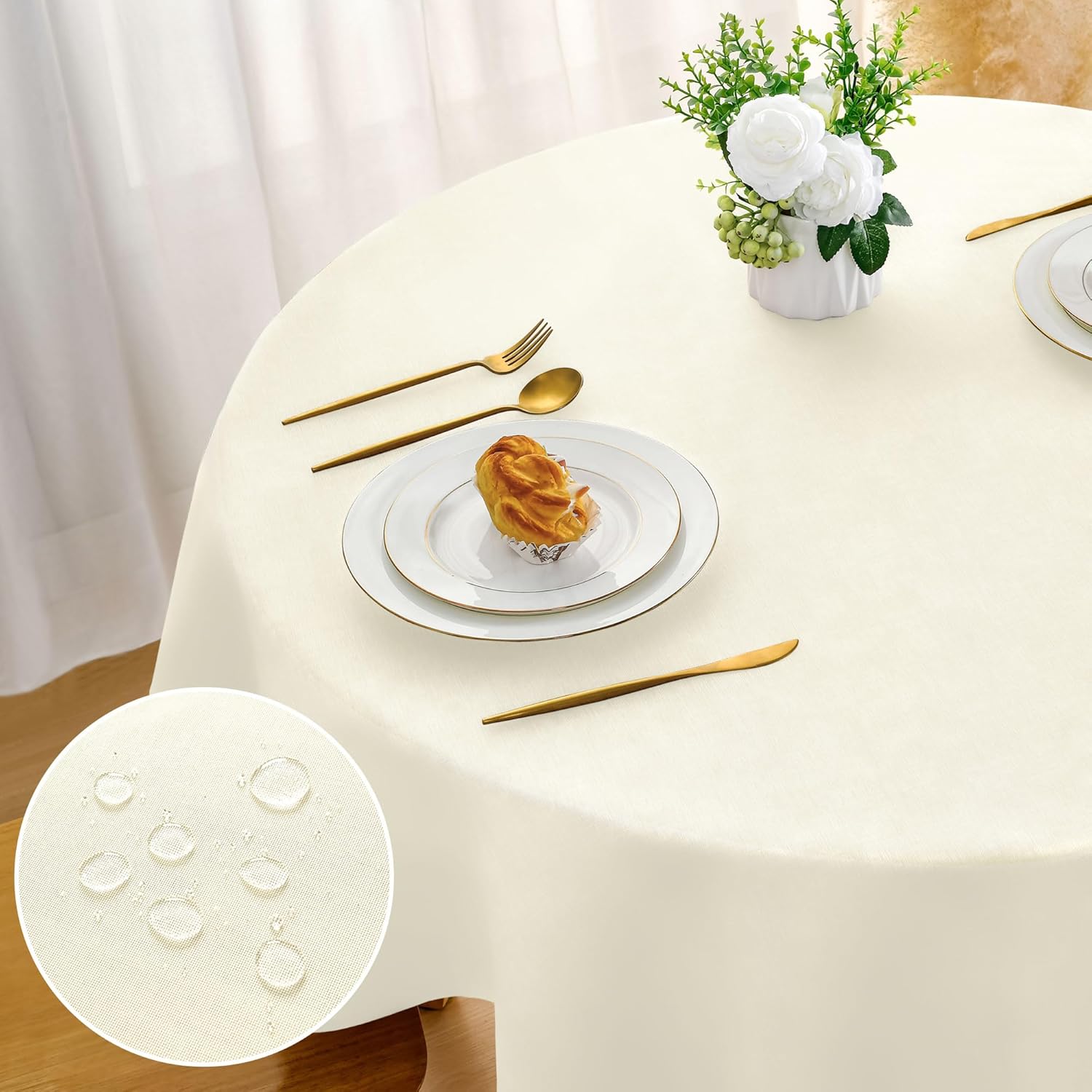 DWCN - nappe ronde effet lin - 140cm - lavable, imperméable, anti-tache