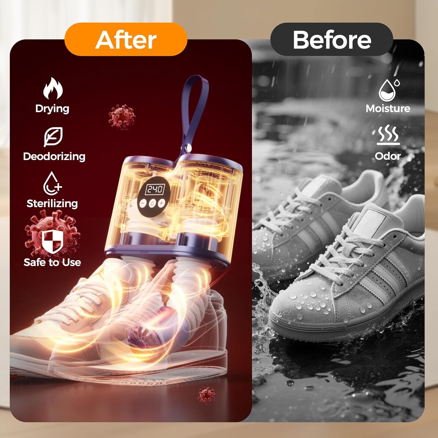 Sèche-chaussures électrique - minuterie, tuyaux extensibles - sèche chaussures, gants, bottes, élimine odeurs