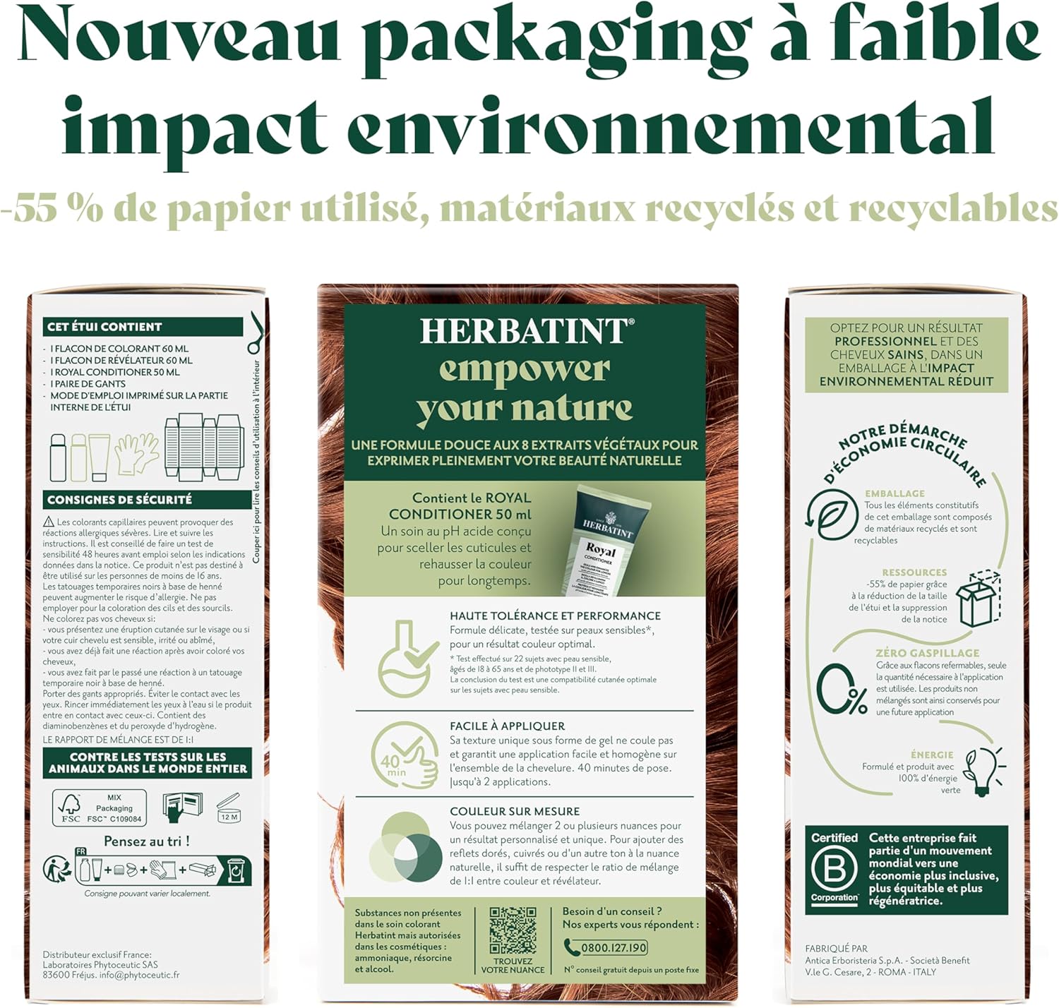 Herbatint - coloration 7R Blond Cuivré - 170ml - sans ammoniaque, 100% couvrant, testé peaux sensibles