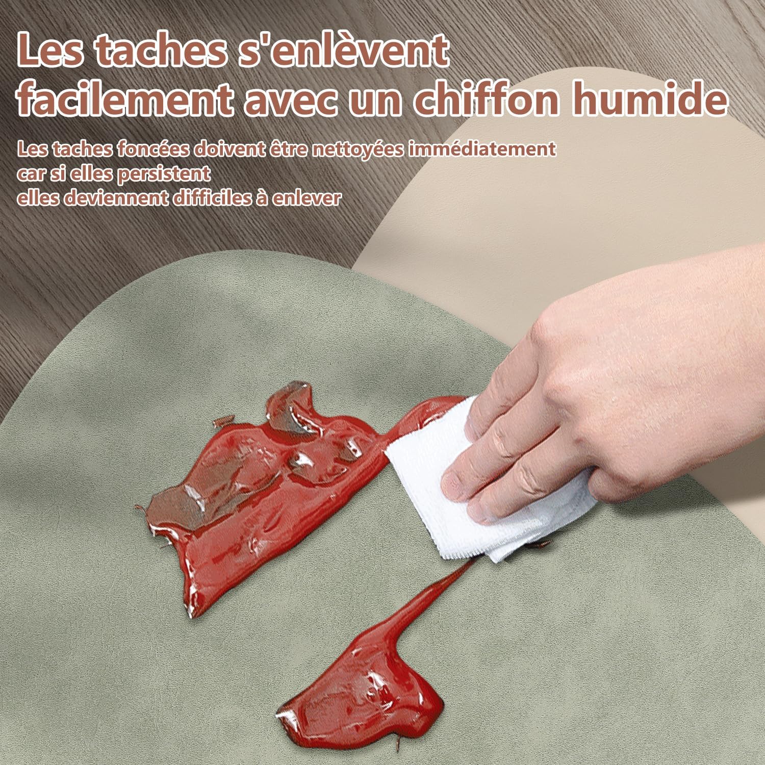 Sets de table - lot de 4 ovales 41x33cm, cuir PU double face, lavables, antidérapants, vert clair/beige