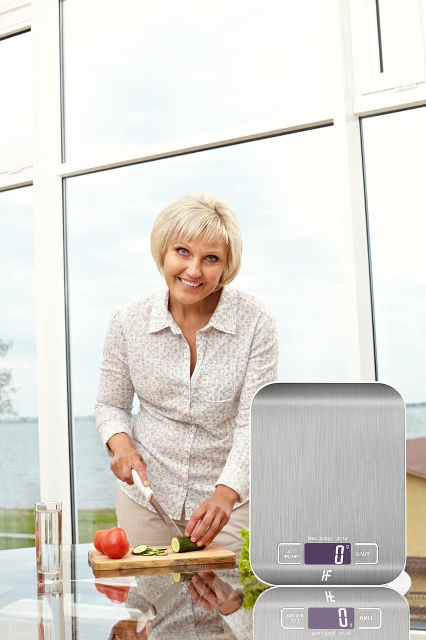 HomeFashion - Balance cuisine acier inox - 5000g/1g - écran LCD, tare
