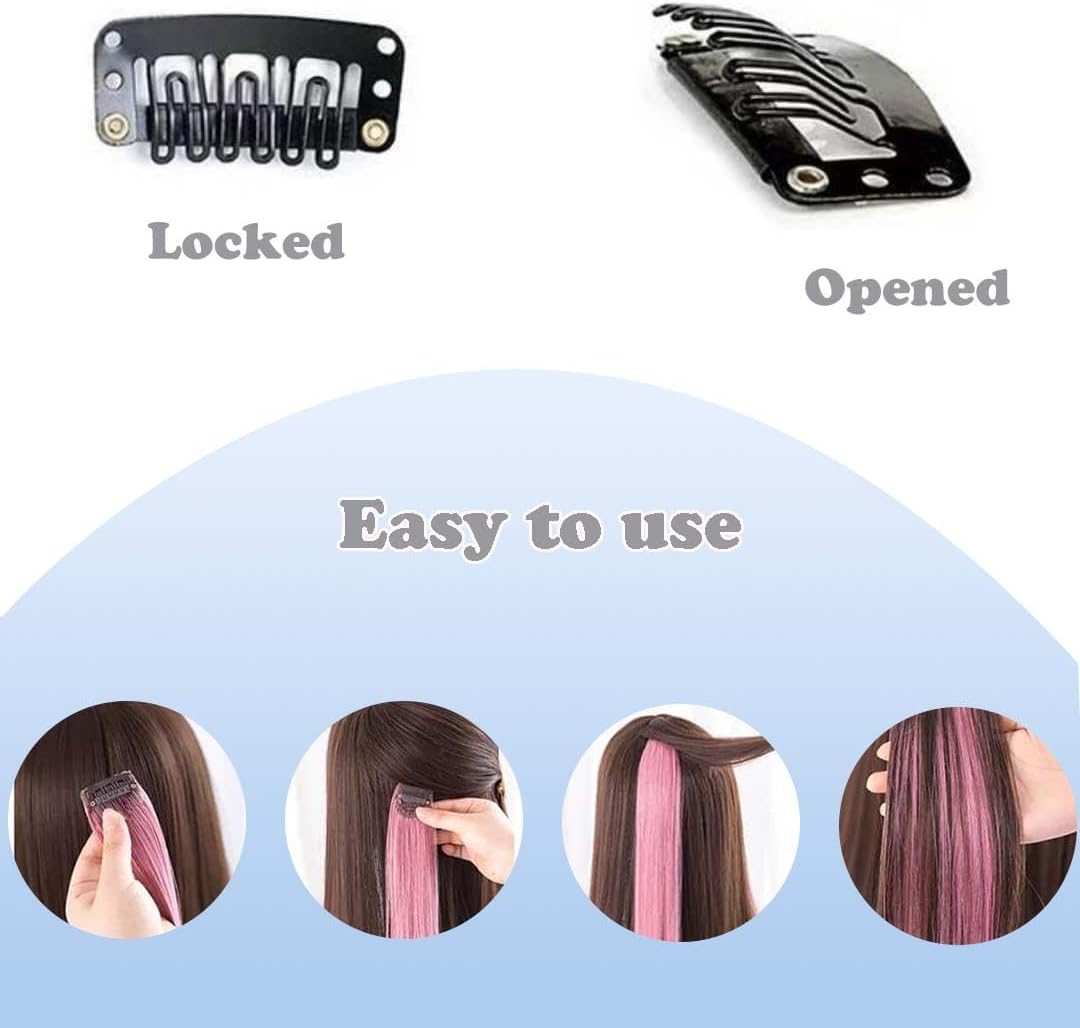 Extensions de cheveux - 12 pcs, gris, clips faciles, mèches colorées