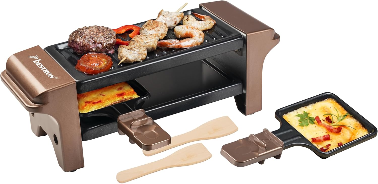 Bestron - Mini raclette cuivre 2 pers, 350W, antiadhésif, compact