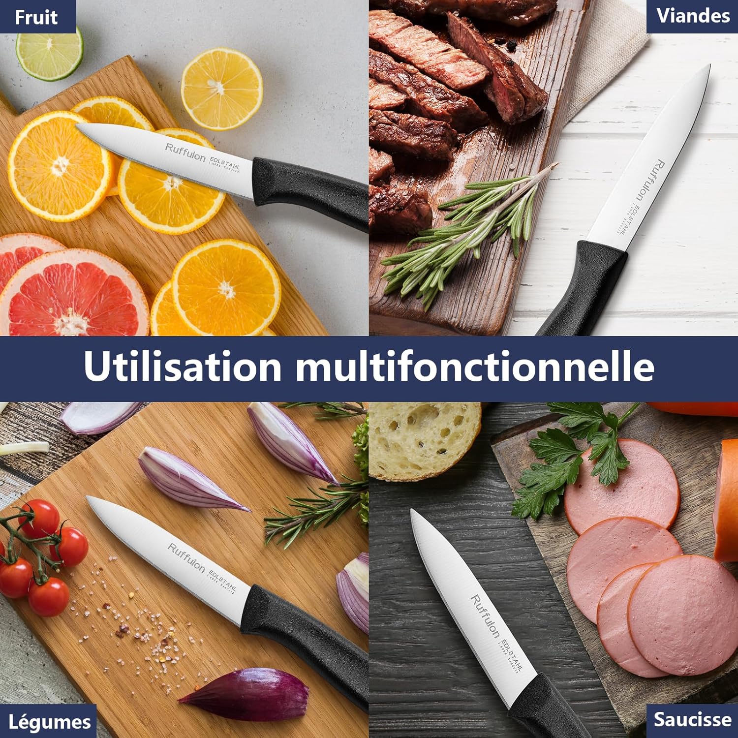 Ensemble de couteaux à légumes - 6 pièces inox - manche ergonomique, lavable, lame tranchante