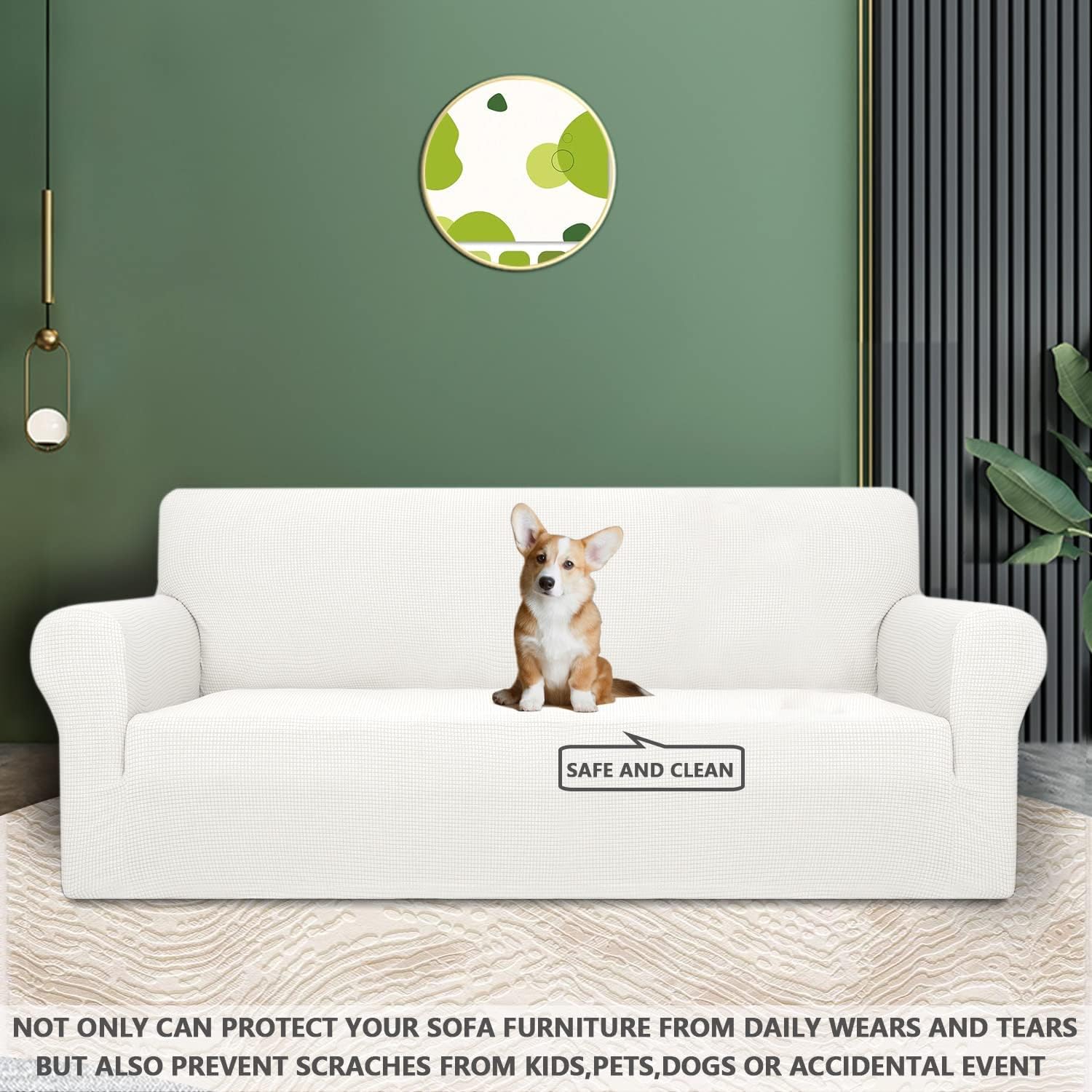 Housse canapé 3 places - extensible, moderne, lavable, blanc