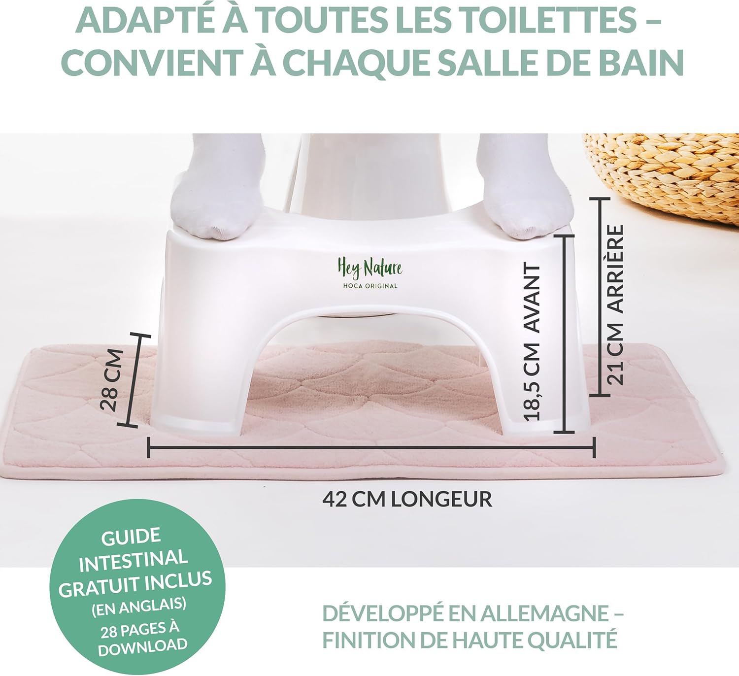 Hey Nature - Tabouret toilette noir - ergonomique, anti-hémorroïdes, adulte - HOCA
