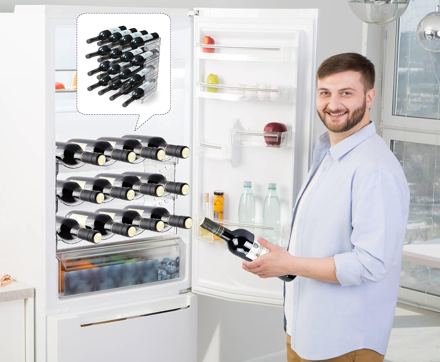 Range-bouteilles empilable - 4 pièces - plastique - 16 bouteilles, rangement frigo