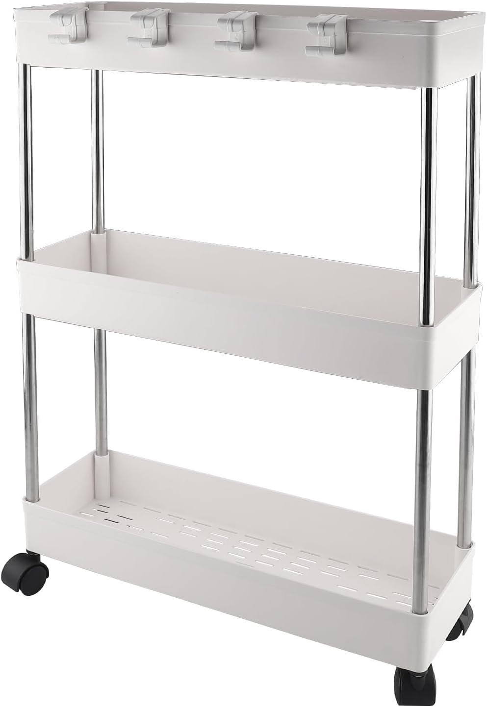 Chariot de rangement 3 niveaux blanc, étagère mobile à roulettes, multifonction