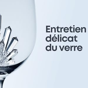avec des formations cristallines à l'intérieur. Le texte indique « Entretien délicat du verre »