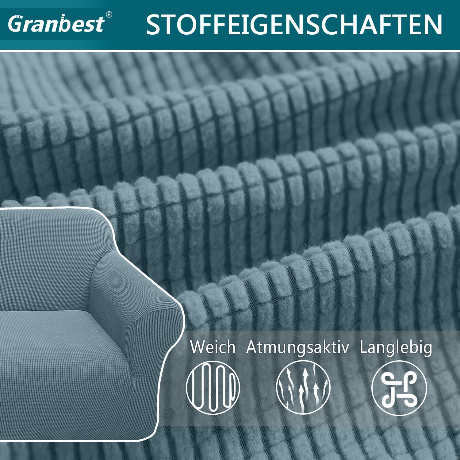 Granbest - housse de canapé moderne 1 place - bleu clair, extensible, protection animaux