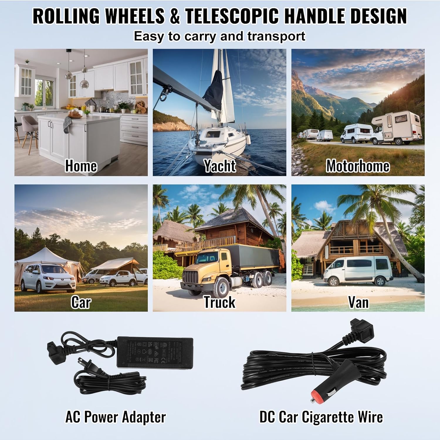 VEVOR - Réfrigérateur Portable 60L, 12V, -20°C à 20°C, roulettes