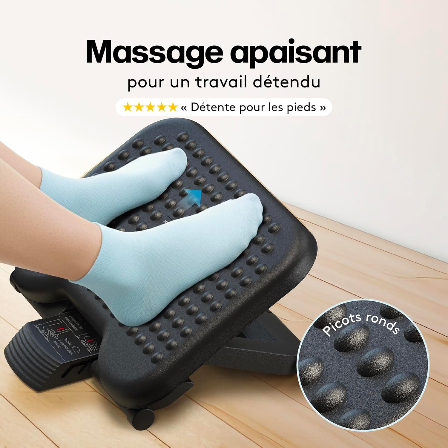 ACROPAQ - repose-pieds ergonomique, 3 hauteurs réglables, antidérapant, inclinaison -30/+30°, gris