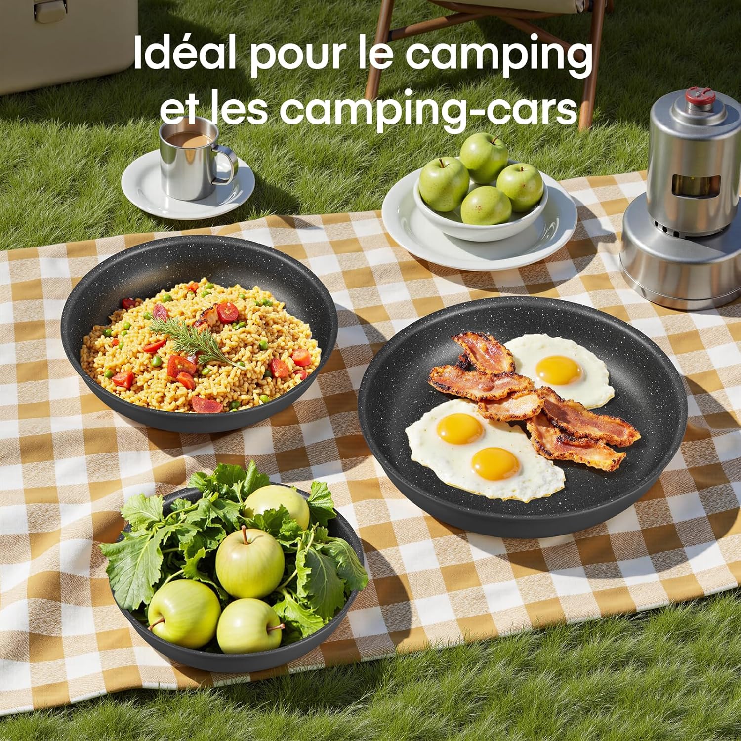 Fadware - lot de poêles 20/24/28 cm - poignée amovible, induction, antiadhésif