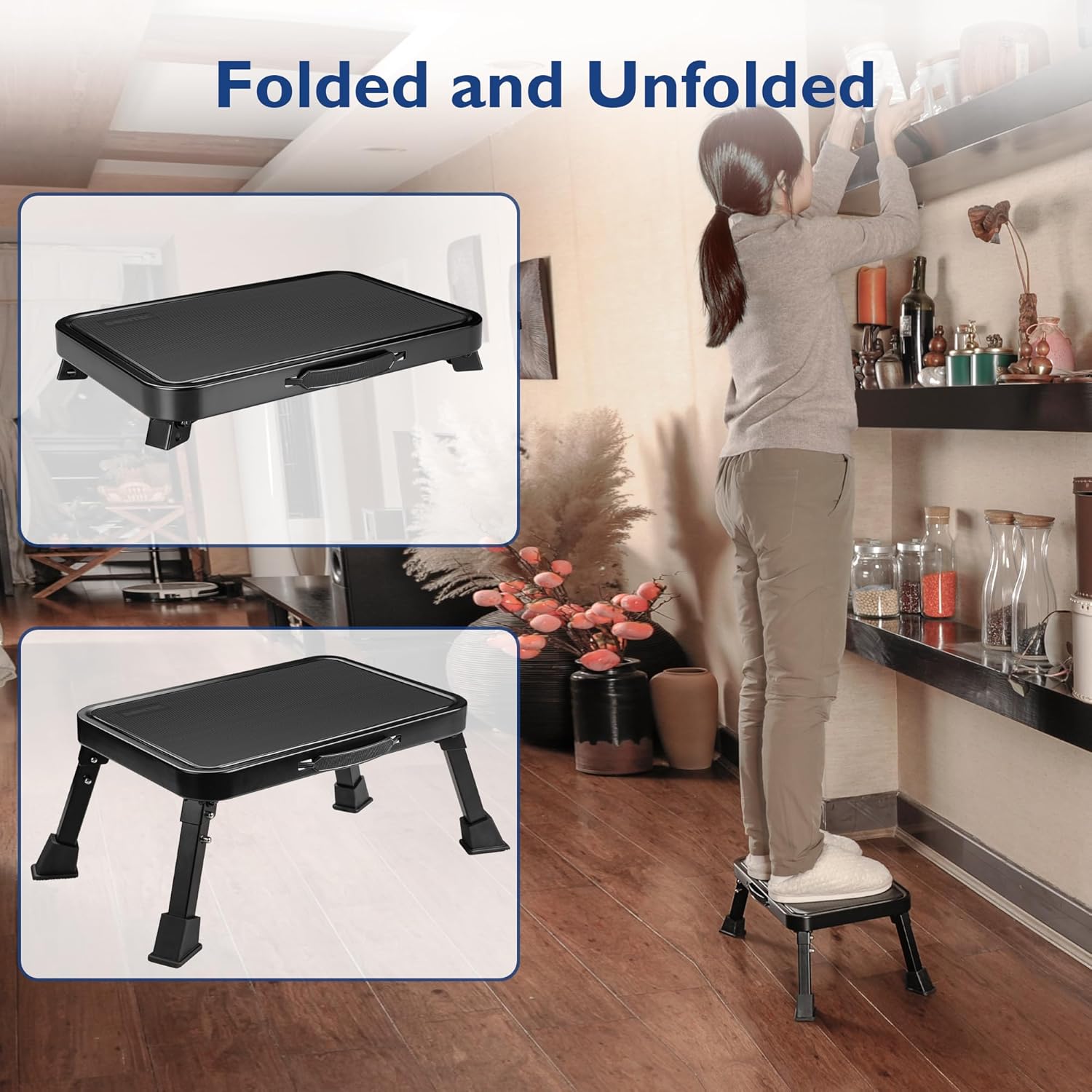 BONTEC - Marche pied pliable métal - 150kg, antidérapant, portable