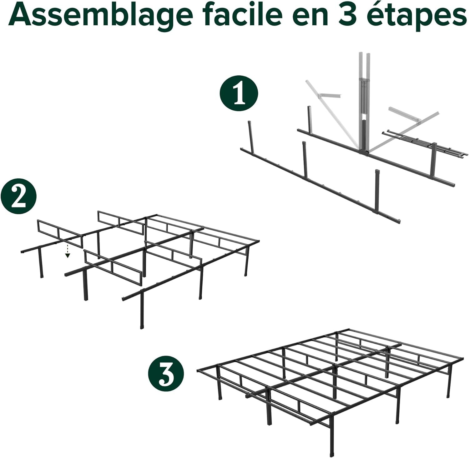 Zinus - Justin - 160x200 cm - cadre métal, rangement, 36 cm haut