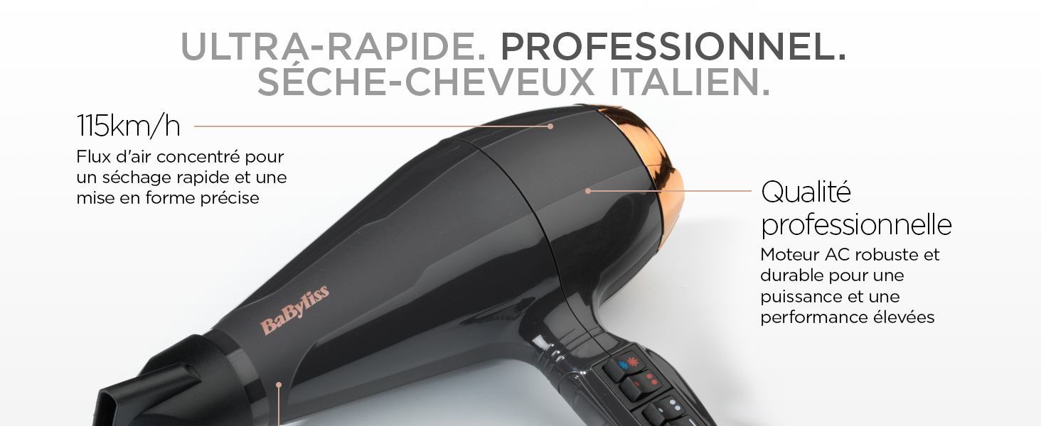 BaByliss, Sèche-cheveux, Air Pro 2200, 6719DE, concentrateur, diffuseur, fabrication italienne