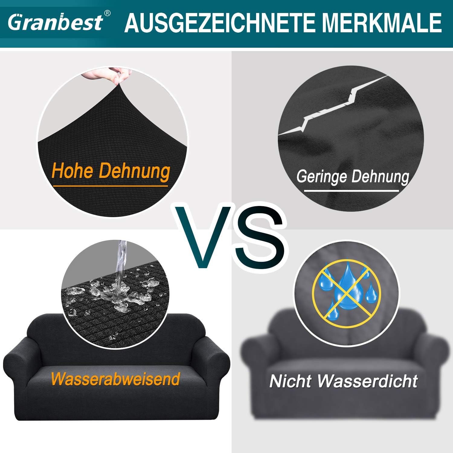 Granbest - housse de canapé stretch imperméable 3 places - spandex, mousse antidérapante