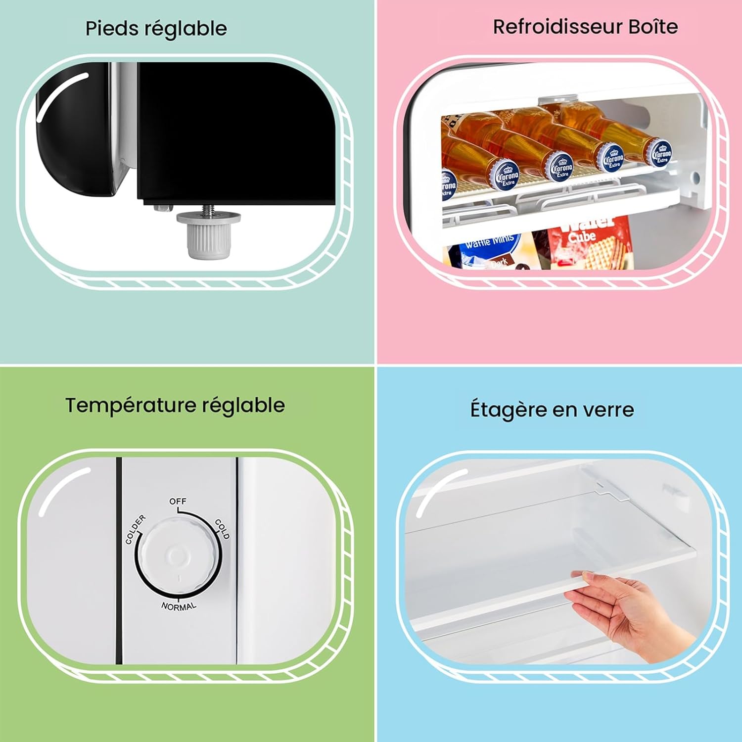 Comfee' - réfrigérateur rétro 93L - sous-plan, LED, thermostat - RCD93BL2EURT(E)