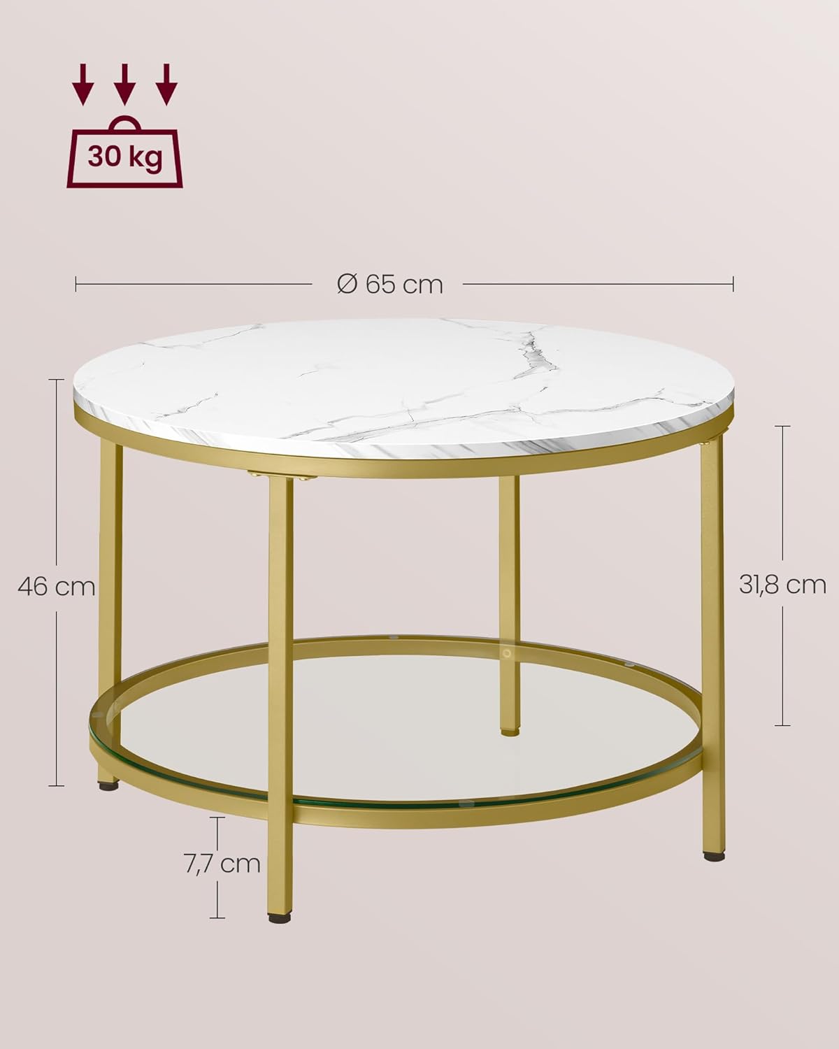 VASAGLE - Table basse moderne - marbre blanc verre trempé - LCT072W59