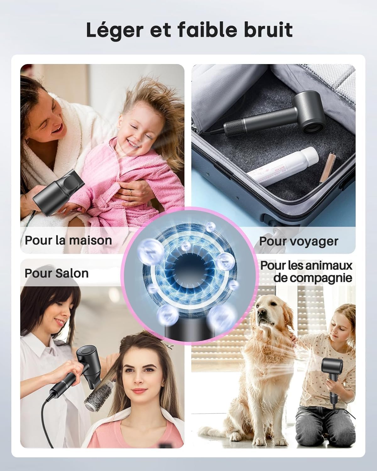 Bopcal - Sèche-cheveux pro 160000rpm, ionique, diffuseur, 500M ions