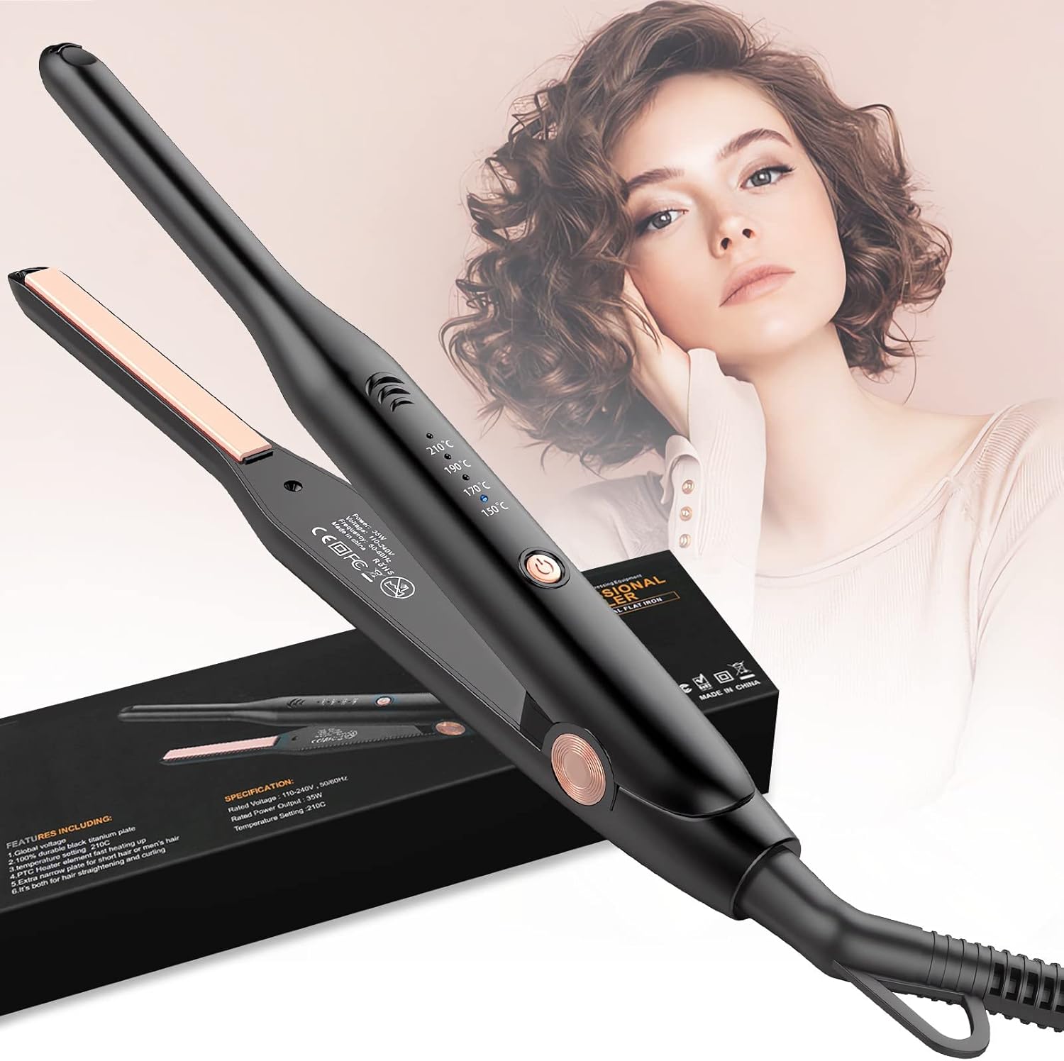 HyAdierTech - Mini lisseur 2 en 1 - compact - céramique, double tension