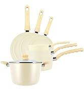 MENASTYL - Set de 7 pièces Colorama crème - Poêles/Casseroles/Faitout - En aluminium - Revêtement...