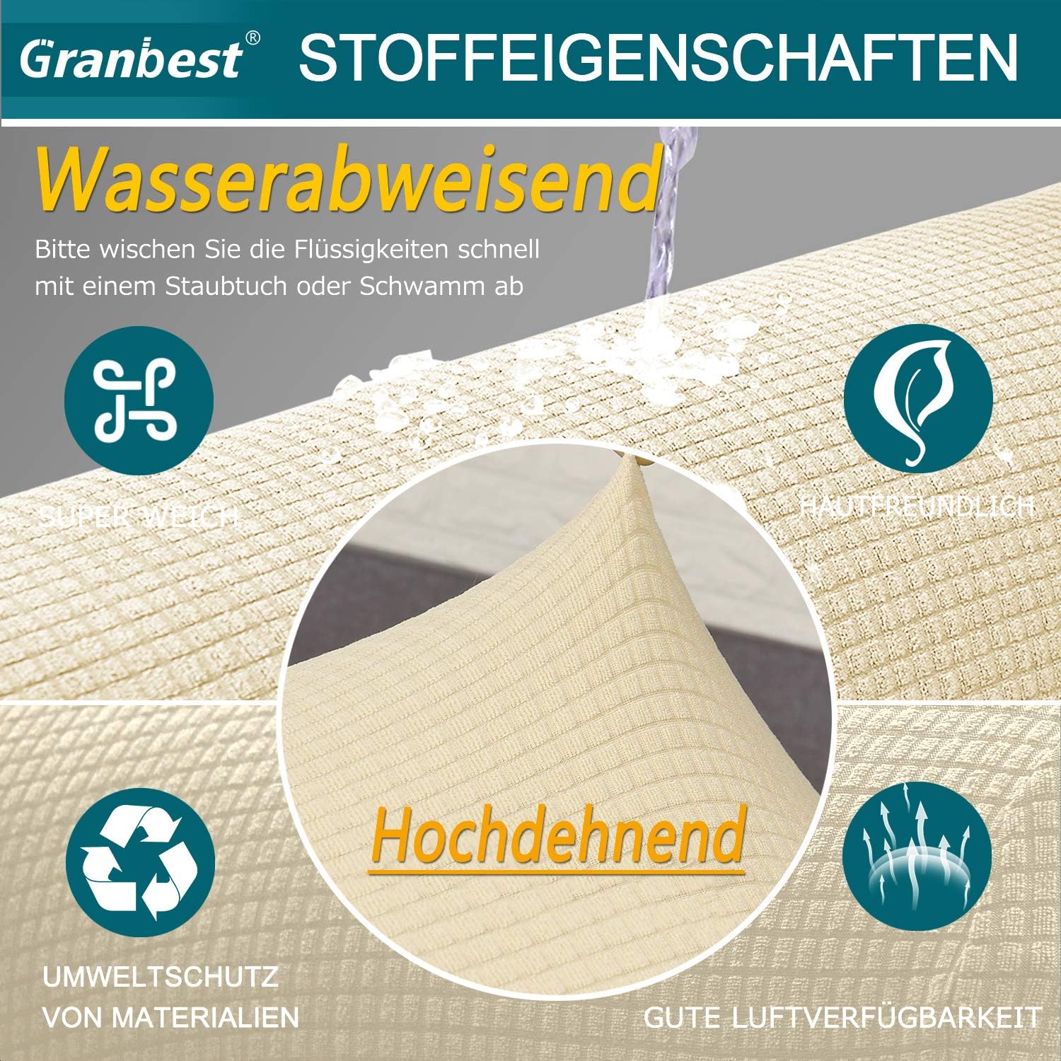 Granbest - housse Stretch imperméable 2 places - spandex, mousse antidérapante, beige